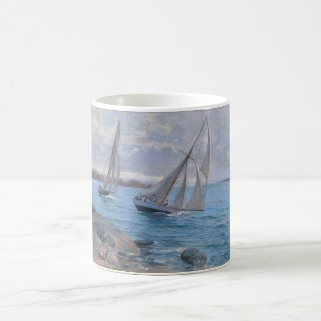 Taza De Café Barcos de vela en el río (Centro)