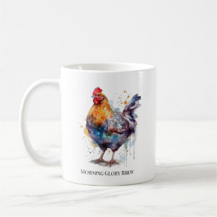 Taza De Café Barnyard Splendor: Hen acuarela, personalizado