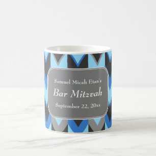 Taza De Café Barra azul y gris Mitzvah del modelo de Chevron