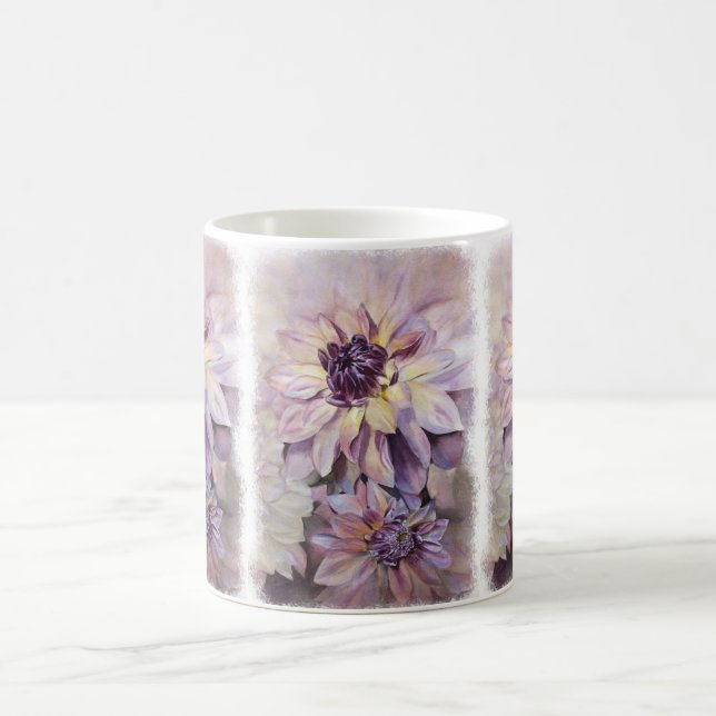 TAZA DE CAFÉ BARRO CLÁSICO AMARILLO Y PURPLE DAHLIAS (Centro)