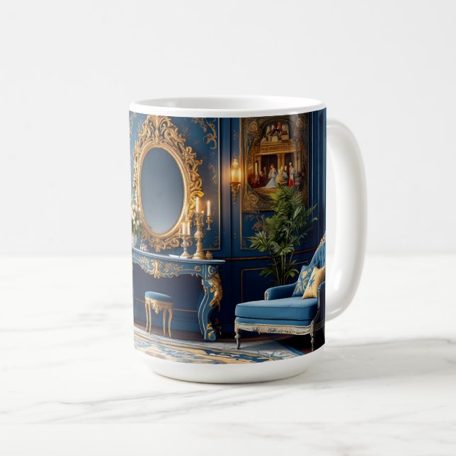 Taza De Café Barroco Azul Real. (Anverso derecho)