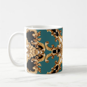 Taza De Café Barroco dorado, diseño adornado de lujo.