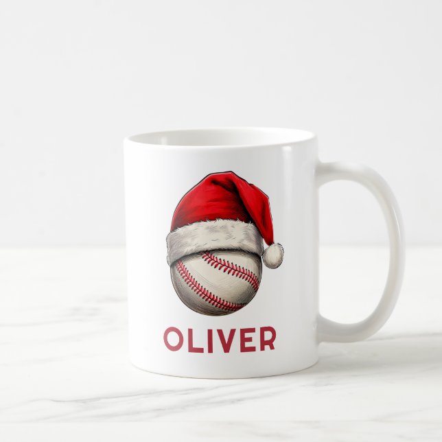 Taza De Café Baseball Ball Red Santa Hat Name Christmas  (Derecha)