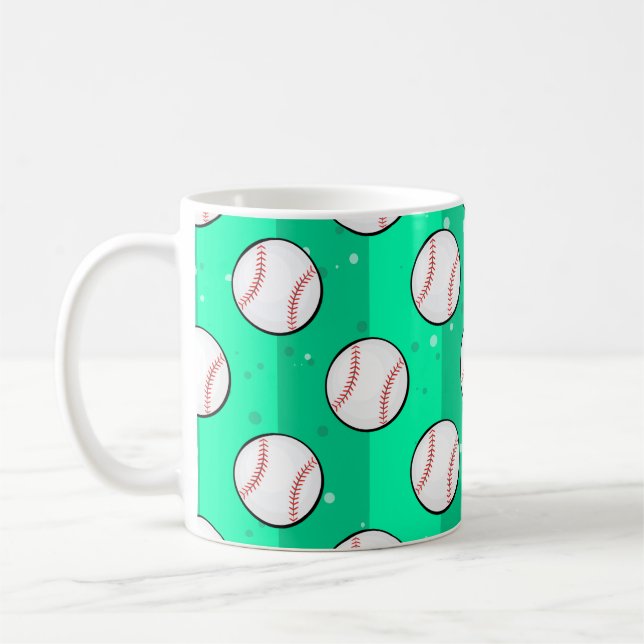 Taza De Café Baseball Balls - Seamless Pattern on Aqua Green  (Izquierda)
