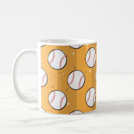 Taza De Café Baseball Balls - Seamless Pattern on Orange Field