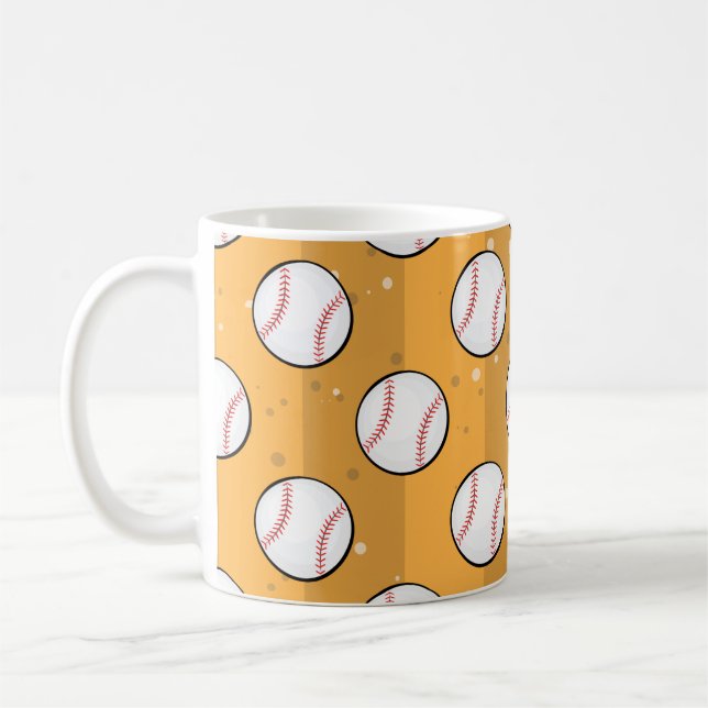 Taza De Café Baseball Balls - Seamless Pattern on Orange Field  (Izquierda)