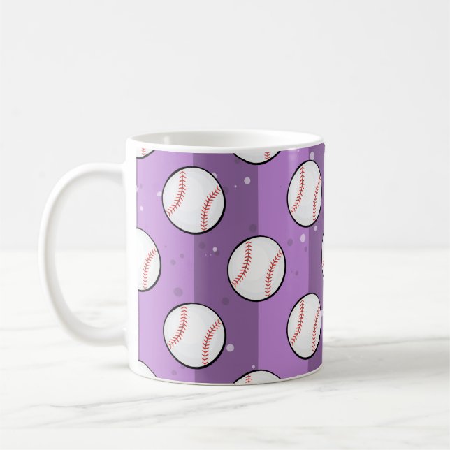 Taza De Café Baseball Balls - Seamless Pattern on Purple Field  (Izquierda)