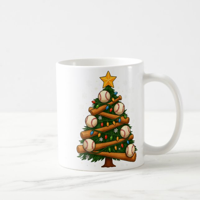 Taza De Café Baseball Bat Christmas Tree Lights Holiday Design  (Derecha)