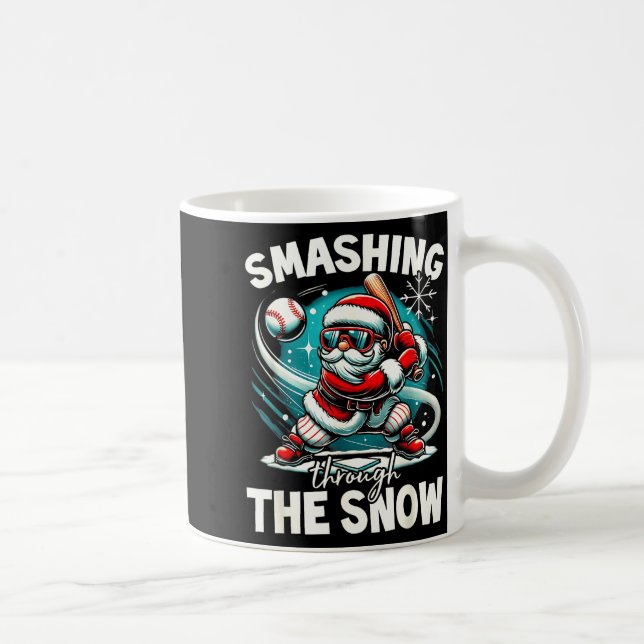 Taza De Café Baseball Player Christmas Santa, Smashing Through  (Derecha)