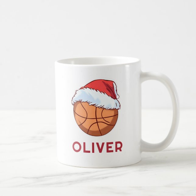 Taza De Café Basketball Ball Red Santa Hat Name Christmas  (Derecha)