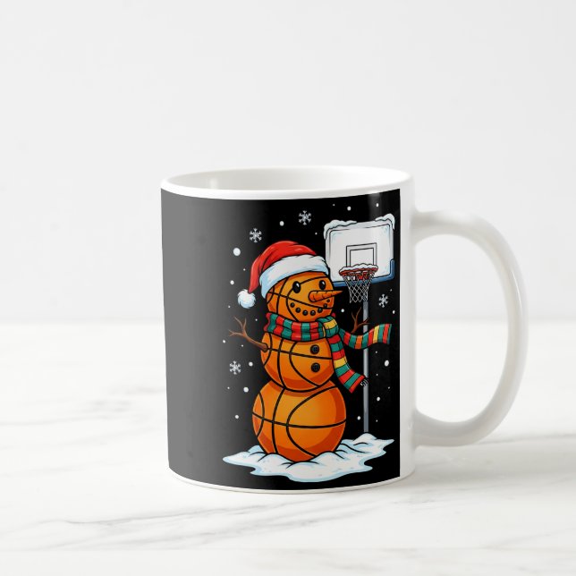 Taza De Café Basketball Snowman Christmas Santa Hat Funny Xmas  (Derecha)