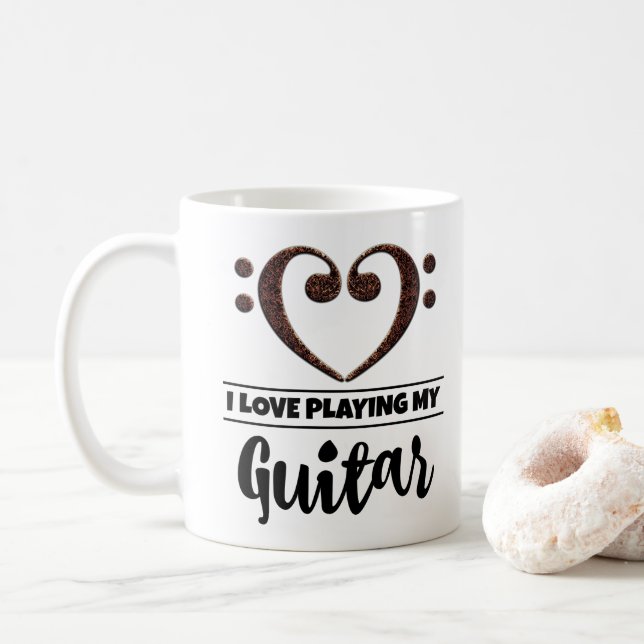Taza De Café Bass Clef Heart Me Encanta Jugar Mi Guitarra (Con donut)
