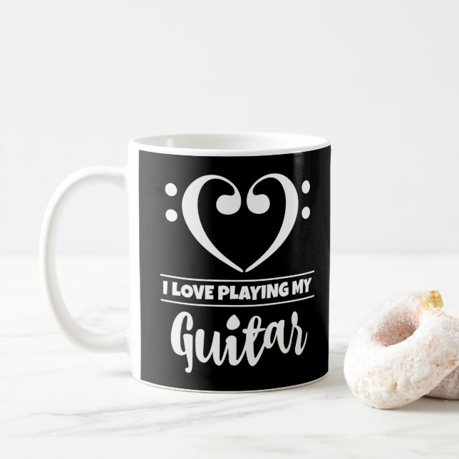 Taza De Café Bass Clef Heart Me Encanta Jugar Mi Guitarra (Con donut)