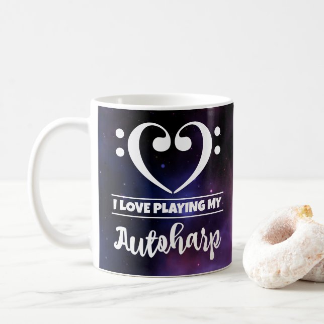 Taza De Café Bass Clef Heart Purple Nebula Love Autoharp (Con donut)