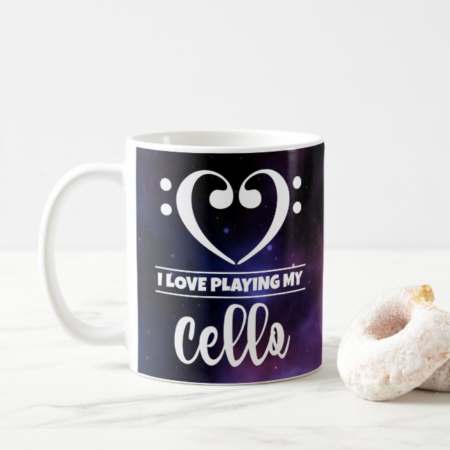 Taza De Café Bass Clef Heart Purple Nebula Love Cello (Con donut)