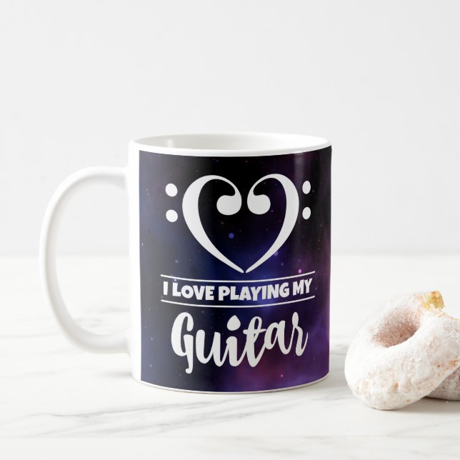 Taza De Café Bass Clef Heart Purple Nebula Love Guitar (Con donut)