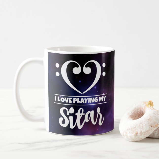 Taza De Café Bass Clef Heart Purple Nebula Love Sitar (Con donut)