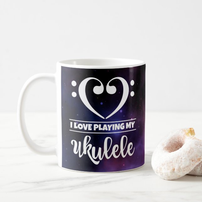 Taza De Café Bass Clef Heart Purple Nebula Love Ukulele (Con donut)