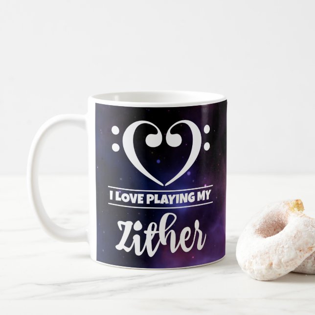 Taza De Café Bass Clef Heart Purple Nebula Love Zither (Con donut)