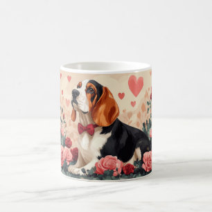 Taza De Café Basset Hound con Rosas - Día de San Valentín 