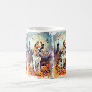 Taza De Café Basset Hound de Halloween con calabazas espeluznan