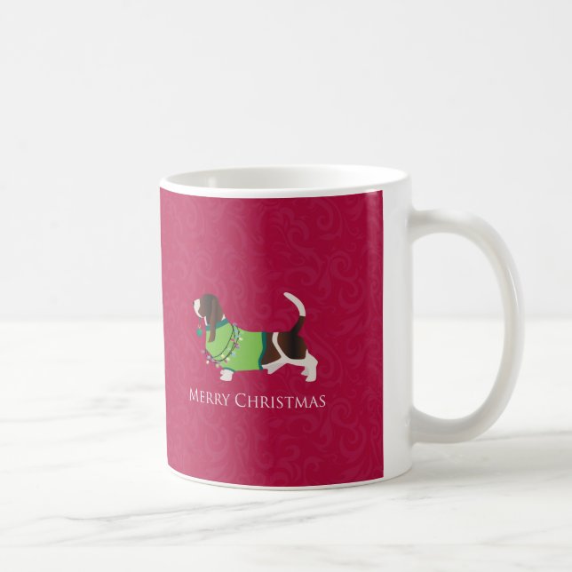 Taza De Café Basset Hound Merry Christmas Design (Derecha)