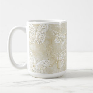 Taza De Café Bastante Romántico Crema Marfil Mariposas Corazone