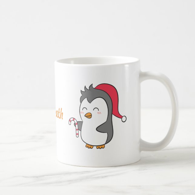 Taza De Café Bastón de caramelo lindo del pingüino de las (Derecha)
