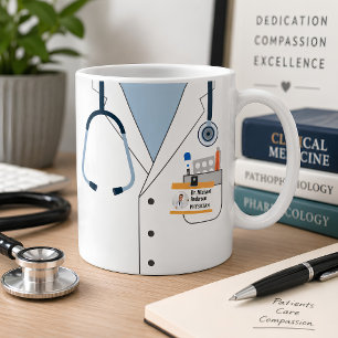 Taza De Café Bata Blanca de Doctor Personalizada con Estetoscop