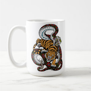 Taza De Café Batalla Épica: Arte del Tigre vs. la Serpiente