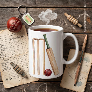 Taza De Café Bate y pelota de cricket clásicos con acuarela