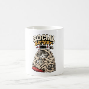 Taza De Café Batería Social 1% Déjame Solo Gato Divertido y Aco