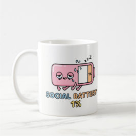 Taza De Café Batería Social Kawaii 1% Energía de Introvertido D