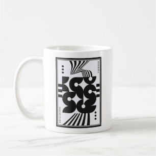 Taza De Café bauhaus vintage geométrico ondulado blanco y negro