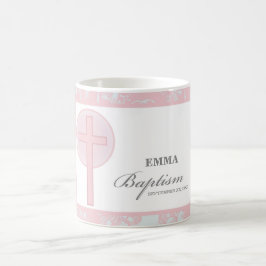 Taza De Café Bautismo Chica de encaje rosa personalizado