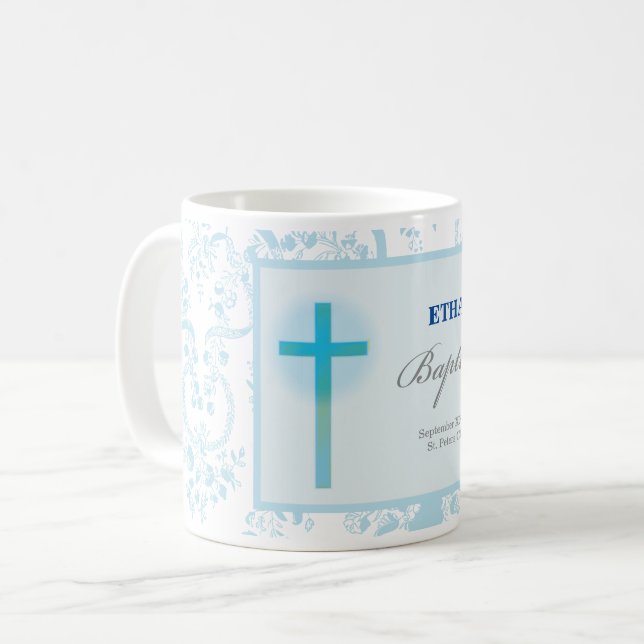 Taza De Café Bautismo de Blue Lace Boy (Anverso izquierdo)