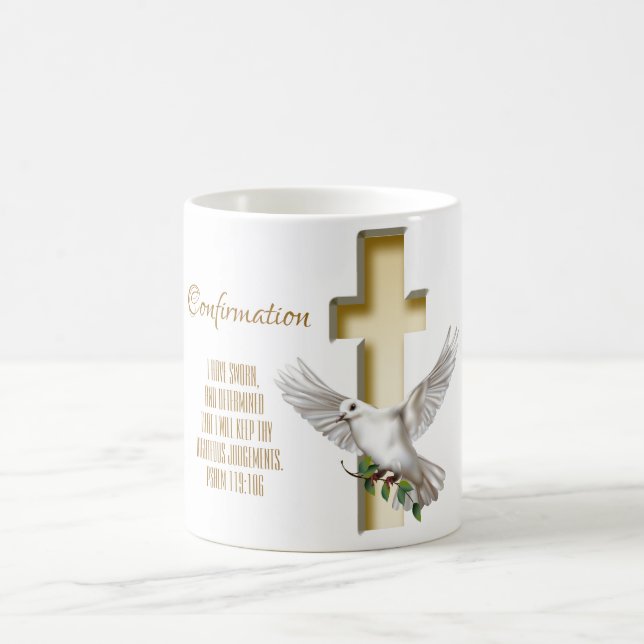 Taza De Café Bautismo de confirmación de Dove Cross Scripture (Centro)