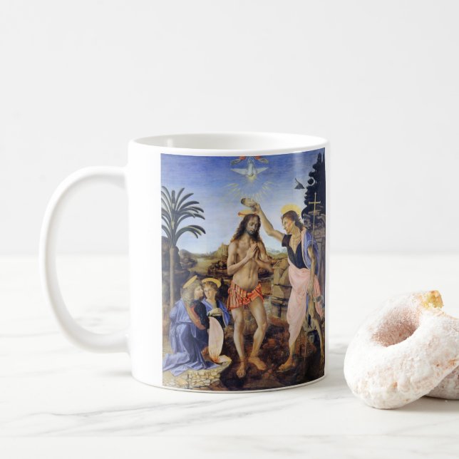 Taza De Café Bautismo de Cristo por Verrocchio, Leonardo da Vin (Con donut)