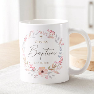 Taza De Café Bautizo de niña floral rosa rubor
