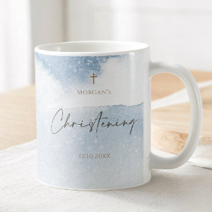 Taza De Café Bautizo de niño con acuarela azul