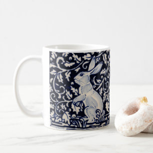Taza De Café Baya azul y blanca de la hoja de las vides del