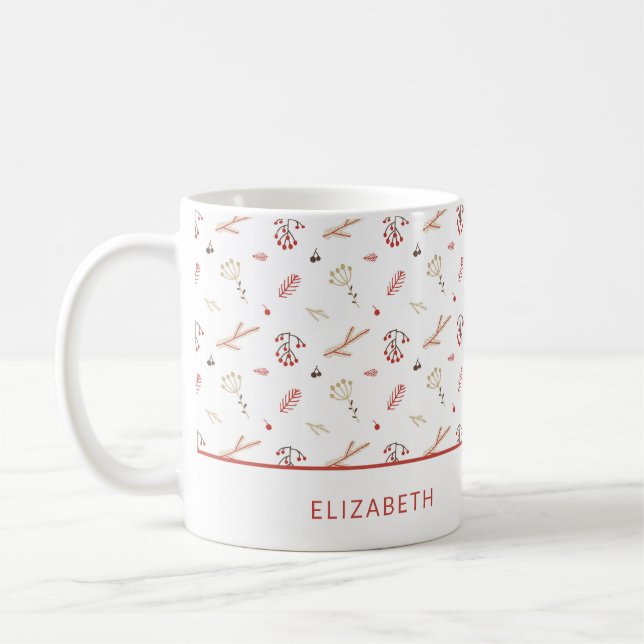 Taza De Café Baya de Acebo Roja Beige Fiesta Navideña (Izquierda)