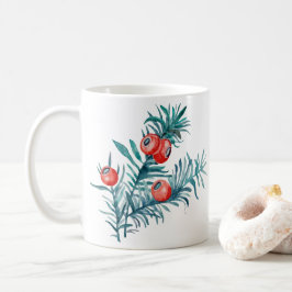 Taza De Café Bayas de tejo acuarela