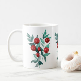 Taza De Café Bayas Rojas Festivas Acuarela