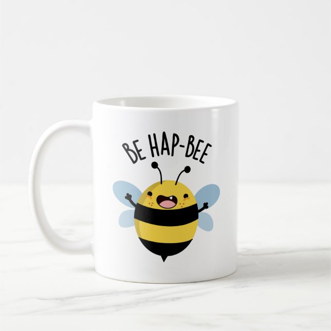 Taza De Café Be Hap-bee Funny Bee Pun (Izquierda)