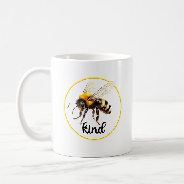 Taza De Café BE KIND abeja burbuja acuarela pintura naturaleza (Izquierda)