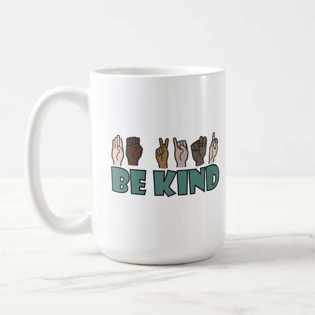 Taza De Café Be Kind ASL American Rótulo Language (Izquierda)