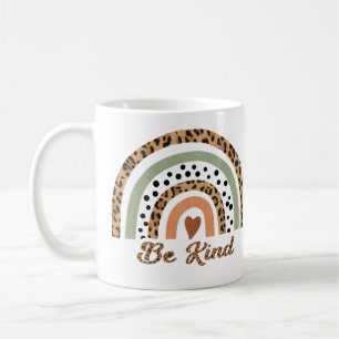 Taza De Café Be Kind Leopard Print Rainbow Back & Front