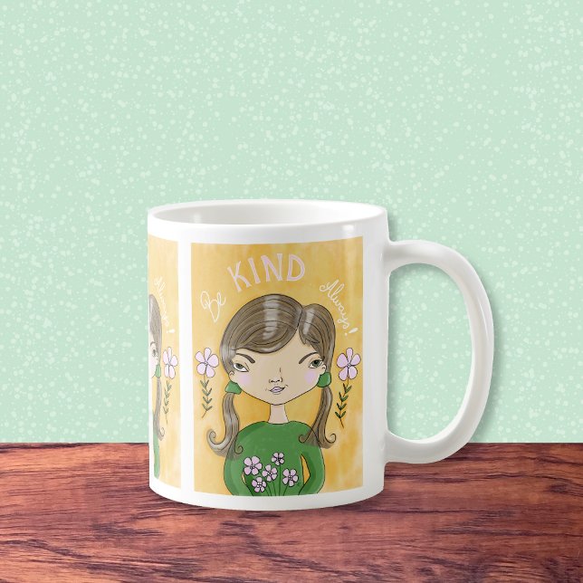 Taza De Café Be Kind - Whimsical Chica y Flores Mug (Be kind...always , whimsical girl coffee mug .)