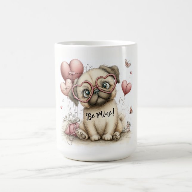 Taza De Café  Be Mine Pug with Heart Balloons (Centro)